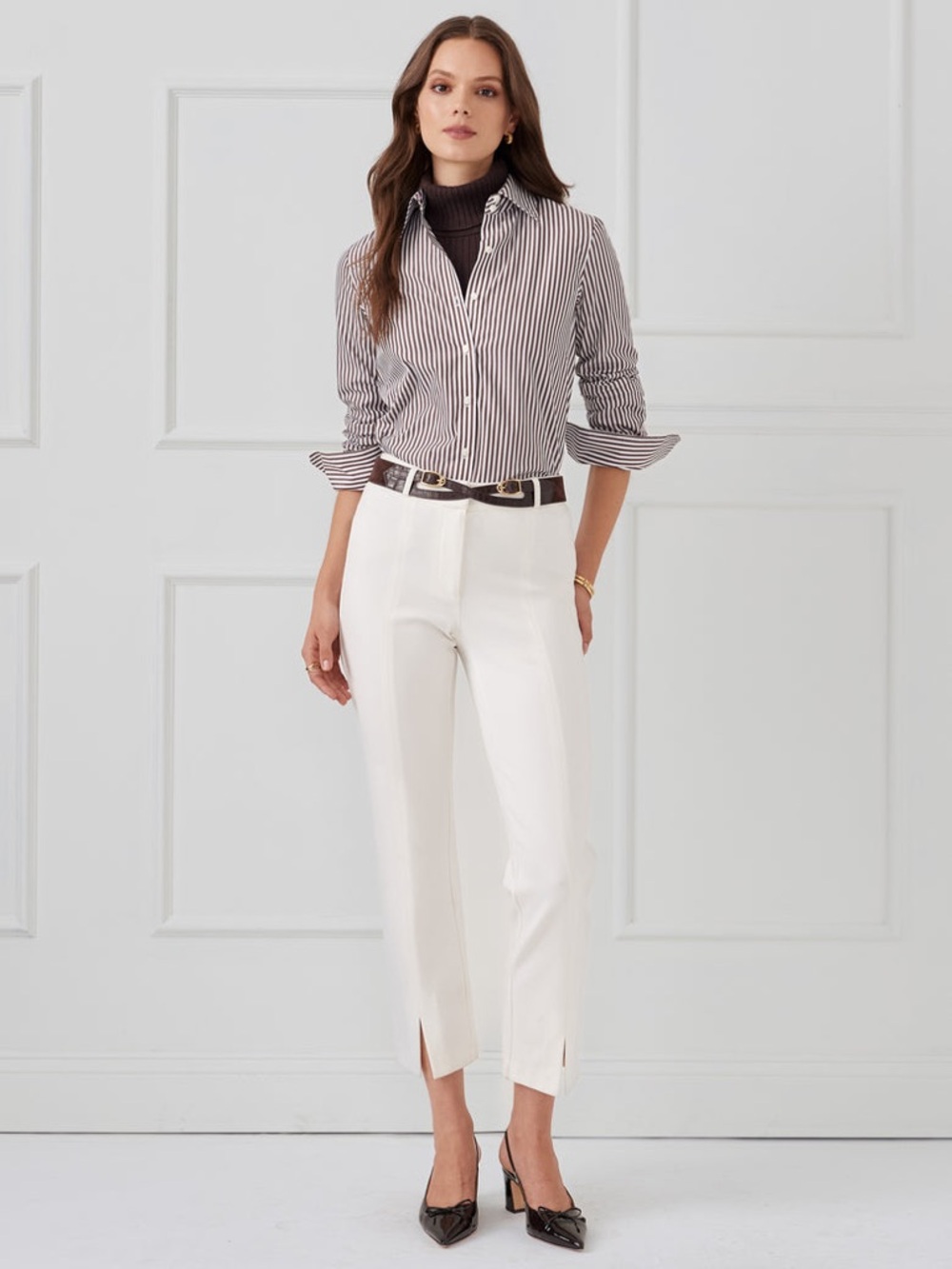 J. McLaughlin Ivory Ponte Front Slit DEANNE Dress Pants Sz 8 Straight Flat Front